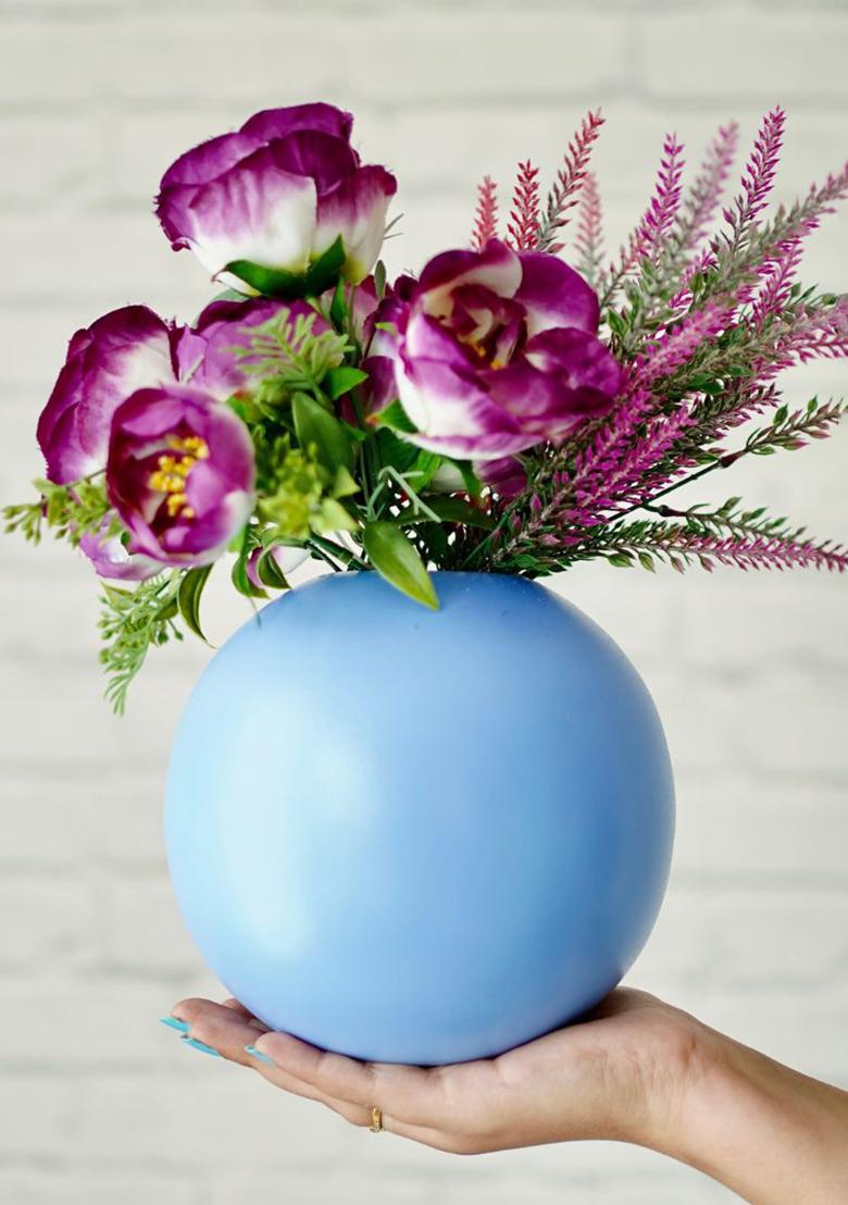 Blue Metal Flower Vase Large Premium Look
