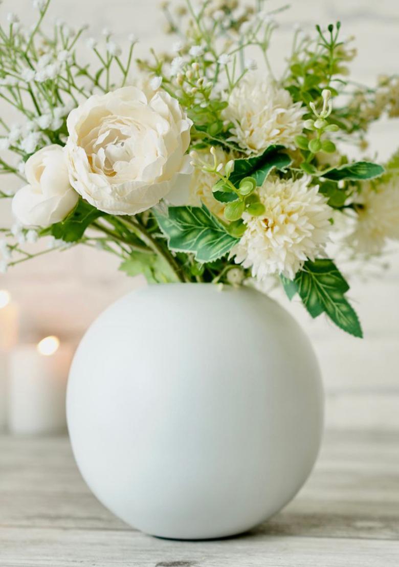 White Metal Ball Flower Vase Large Elegant Design