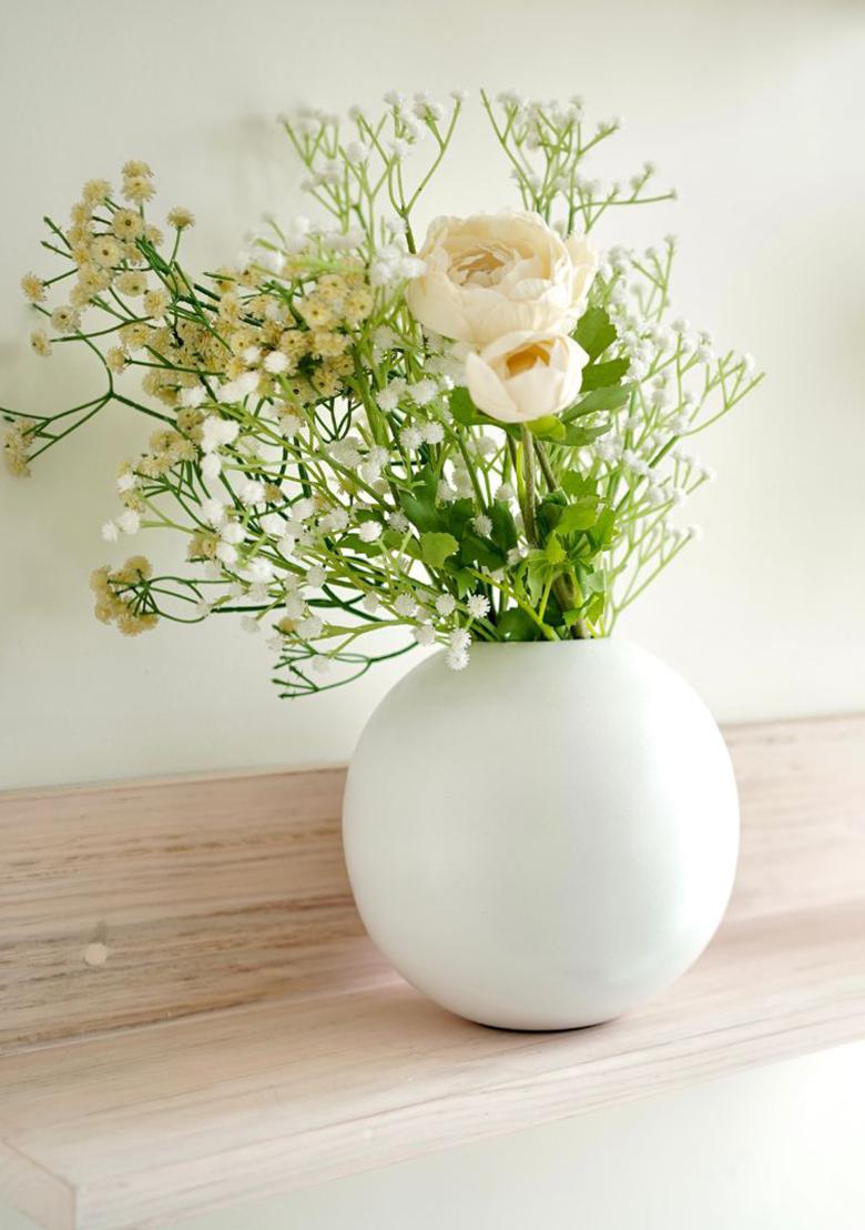 White Metal Ball Flower Vase Large Elegant Design