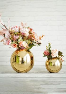 Gold Metal Ball Flower Vase Elegant Design (Set Of 2)