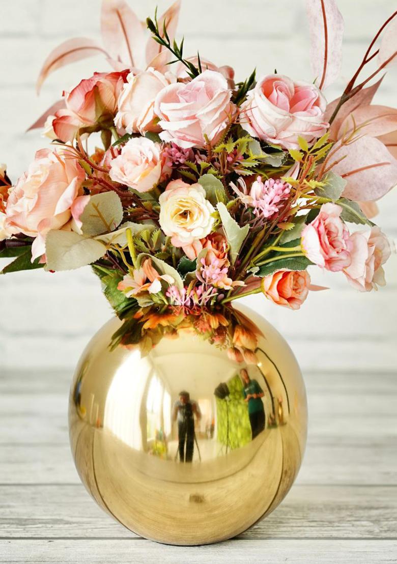 Gold Metal Ball Flower Vase Large Elegant Design