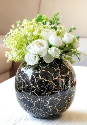 Black Metal Flower Vase Large Black Crackled Modern Design