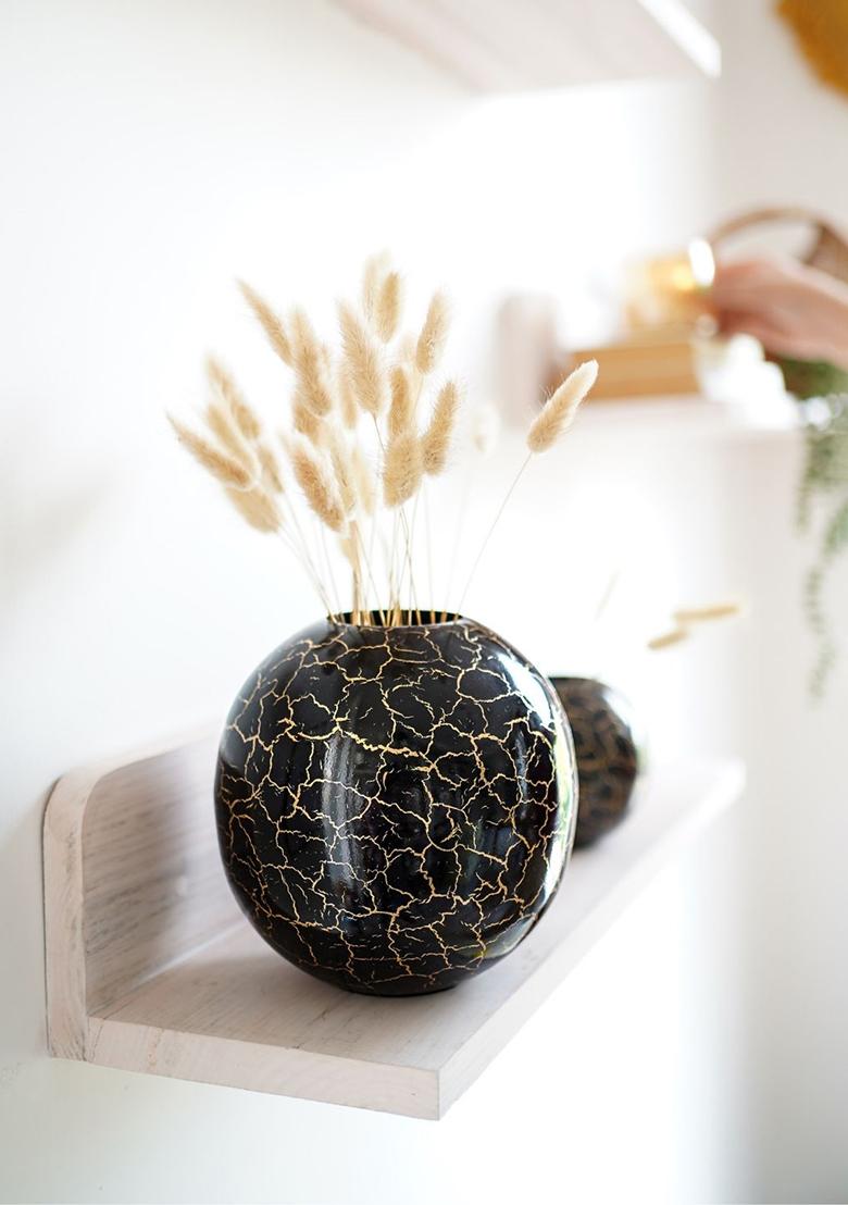 Gold Metal Flower Vase Small Crackled Modern Design