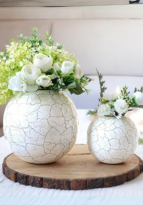 White Metal Ball Flower Vase Elegant Design (Set Of 2)