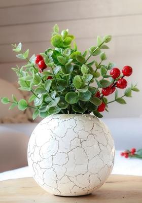 White Metal Ball Flower Vase Large Crackled Elegant Design