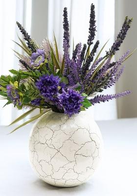 White Metal Ball Flower Vase White Crackled Compact Design