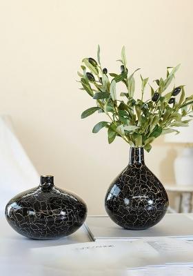 Black Metal Flower Vase Black Modern Crackled Style (Set Of 2)