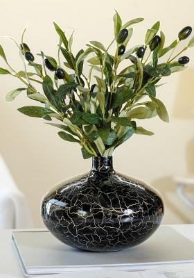 Black Metal Flower Vase Black Crackled Modern Design