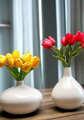 White Metal Flower Vase White Premium Look (Set Of 2)