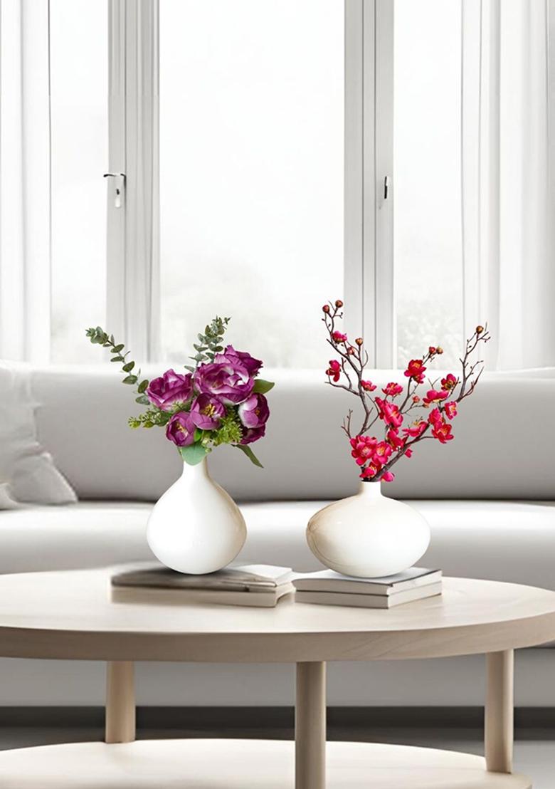 White Metal Flower Vase White Premium Look (Set Of 2)