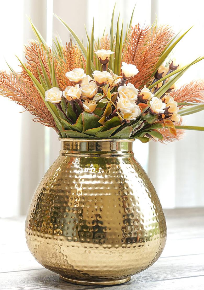 Gold Matki Style Metal Flower Vase Traditional Look