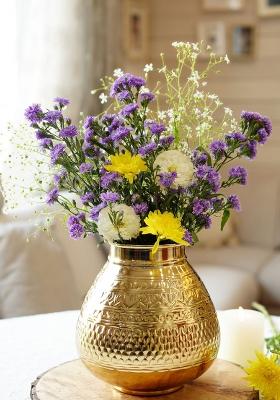 Gold Chitai Style Metal Matki Flower Vase Traditional Look