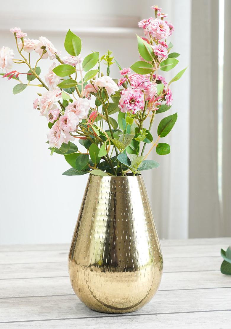 Gold Metal Flower Vase Drop Shape Gold Modern Design