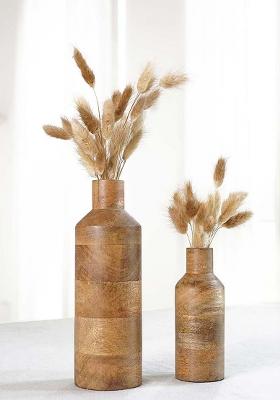 Brown Wooden Flower Vase Natural Finish Elegant Look (Set Of 2)