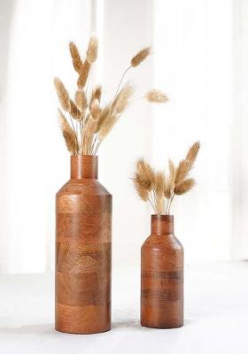 Brown Wooden Flower Vase Walnut Finish Classic Style (Set Of 2)