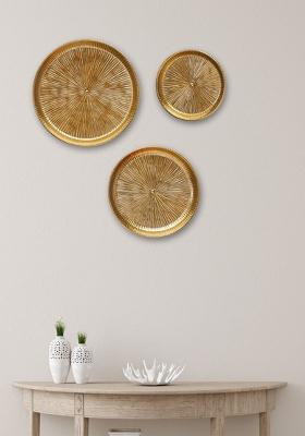 Gold Sunburst Metal Wall Plates Gold Finish (Set Of 3)