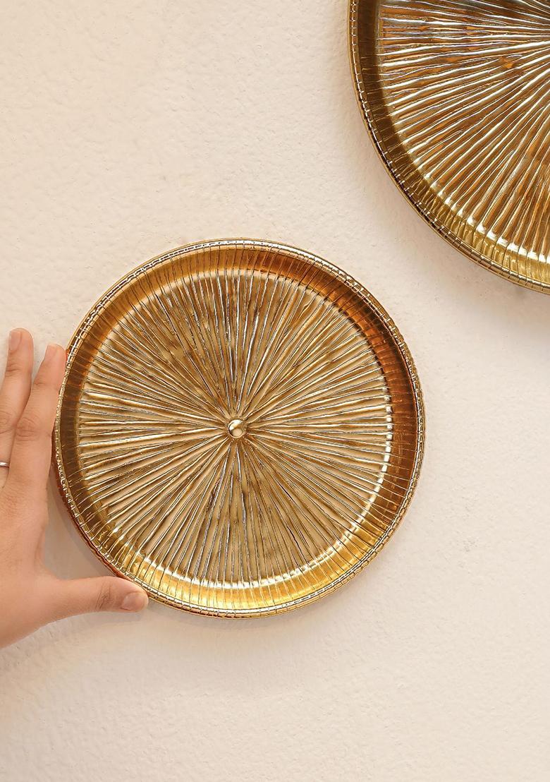 Gold Sunburst Metal Wall Plates Gold Finish (Set Of 3)