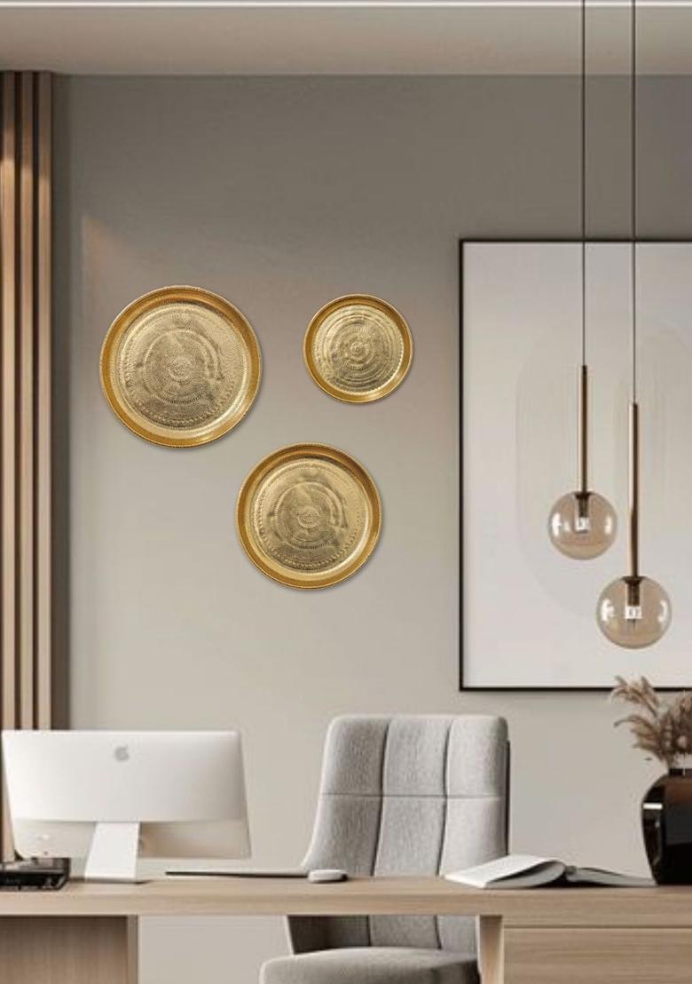 Gold Embossed Texture Wall Plates Decorative Style (Set Of 3)