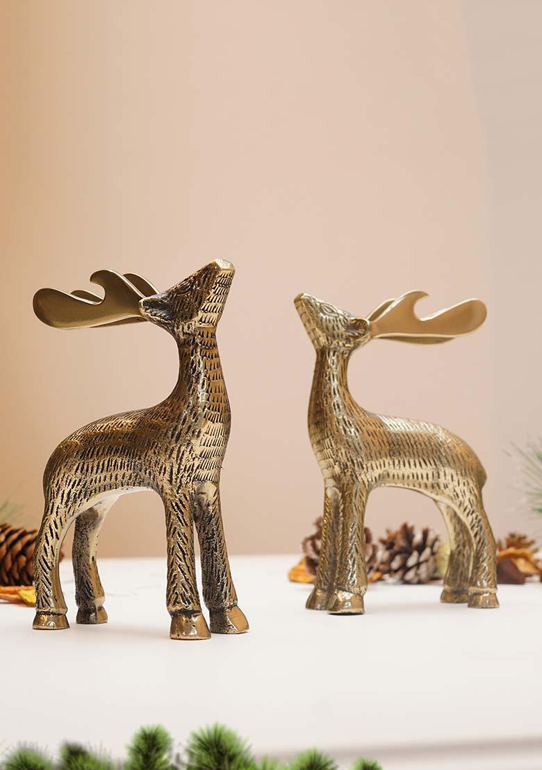 Gold Metal Deer Figurine Decorative Accent