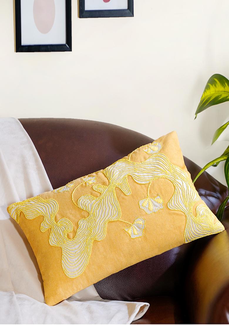 Yellow Morning Cotton Abstract Cushion Cover