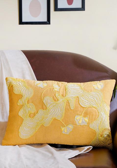 Yellow Morning Cotton Abstract Cushion Cover