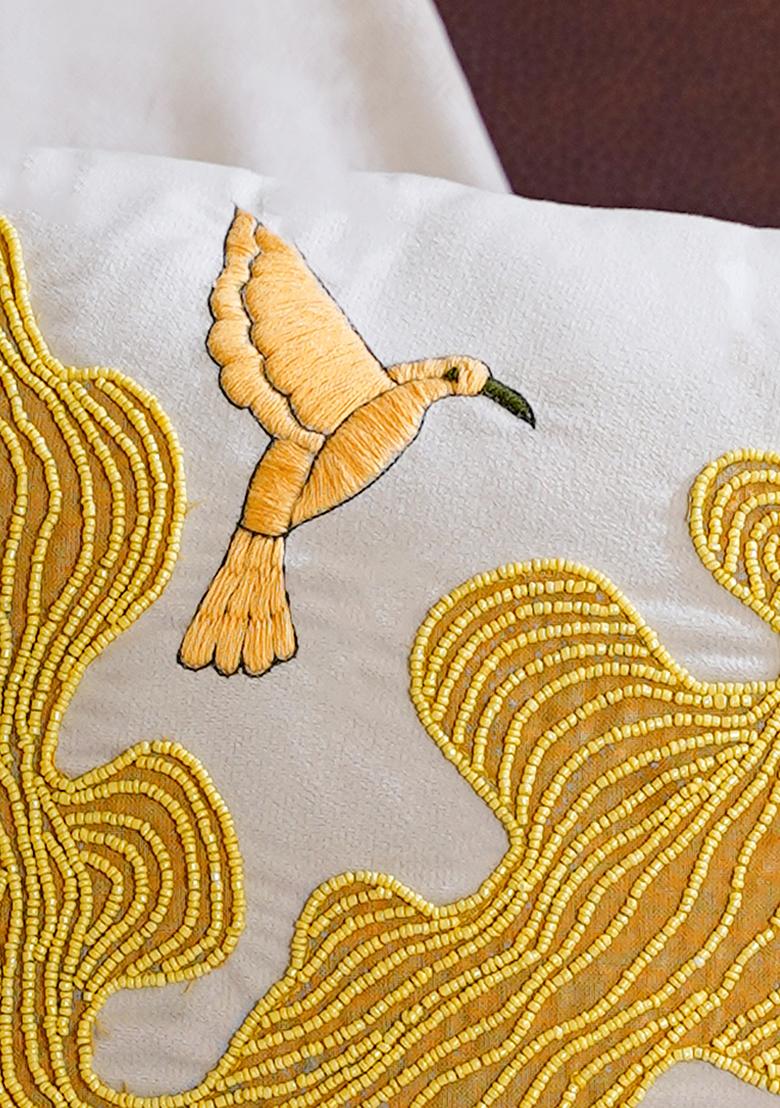 Off White Velvet Abstract Cushion Cover