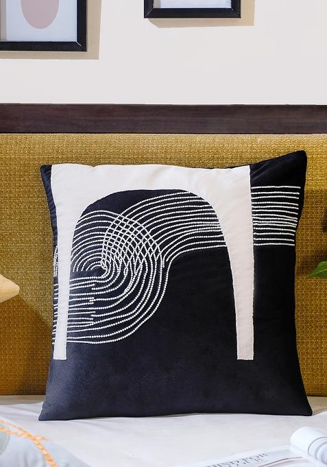 Black Mesmerizing Mystery Velvet Abstract Cushion Cover