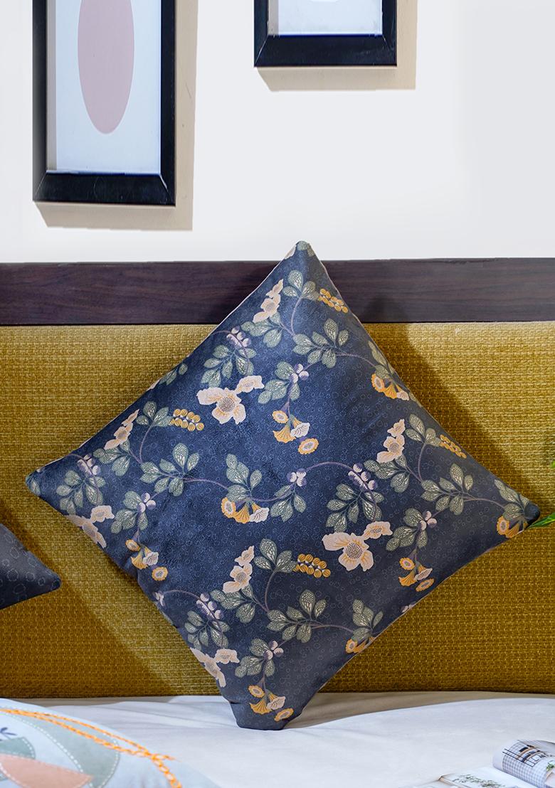 Green Floral Velvet Cushion Cover