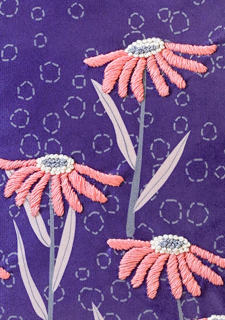 Purple Moonlit Garden Embroidered Velvet Cushion Cover