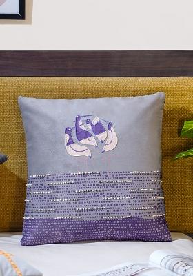 Purple Moonlit Garden Heron Birds Cushion Cover