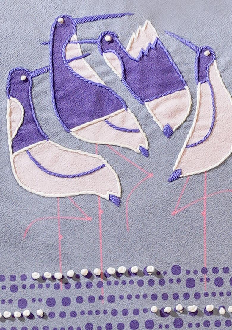 Purple Moonlit Garden Heron Birds Cushion Cover