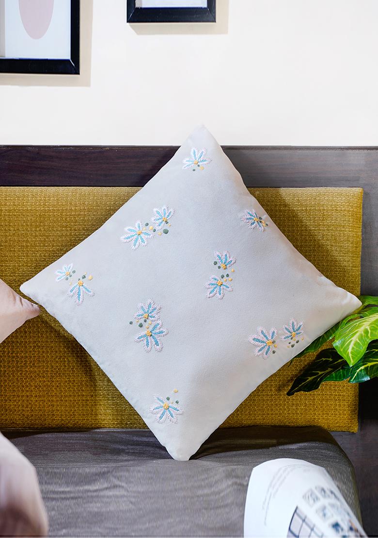 Off White Whispers Of Spring Floral Velvet Cushion Cover