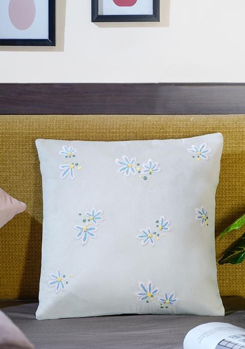 Off White Whispers Of Spring Floral Velvet Cushion Cover
