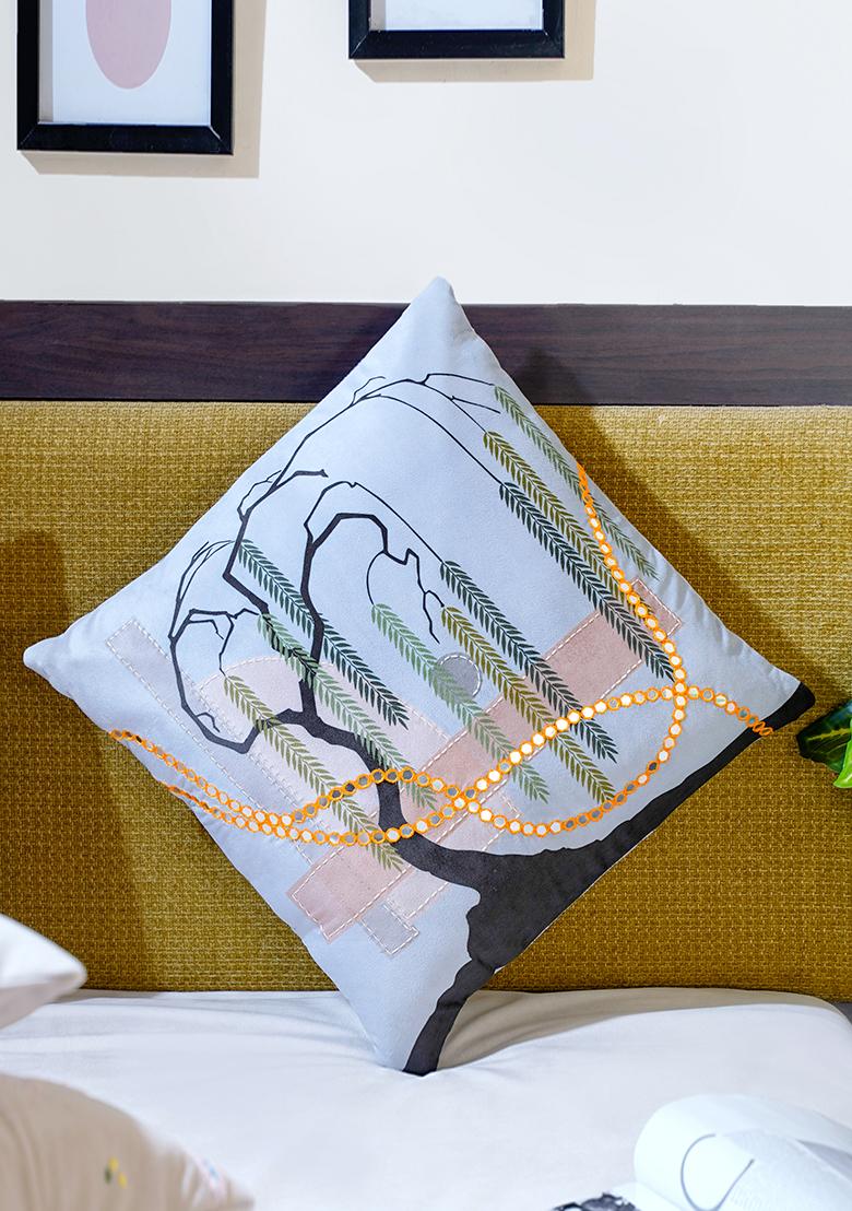 Sky Blue Harmony Of Elements Velvet Cushion Cover