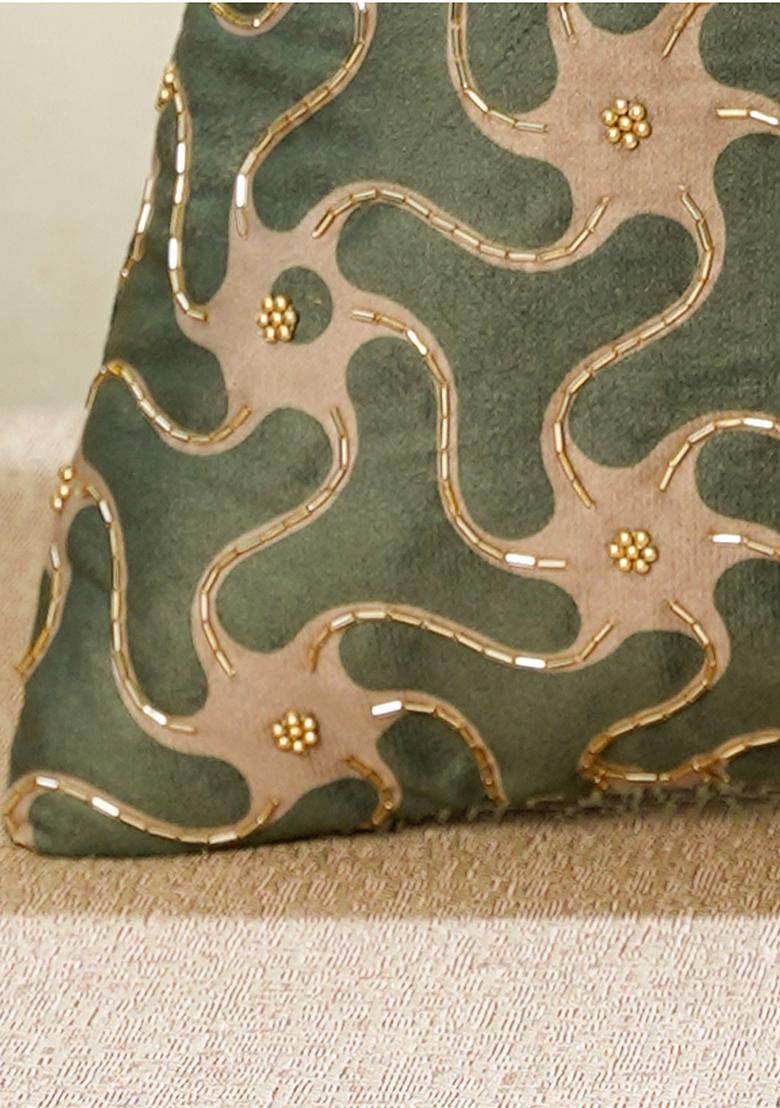 Green Gilded Garden Velvet Cushion Cover