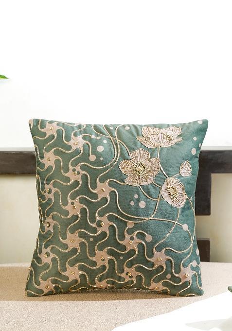 Green Gilded Garden Velvet Cushion Cover