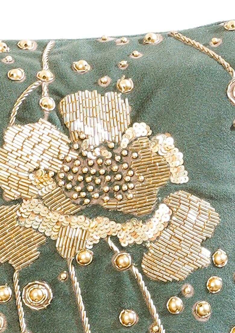 Green Gilded Garden Velvet Cushion Cover