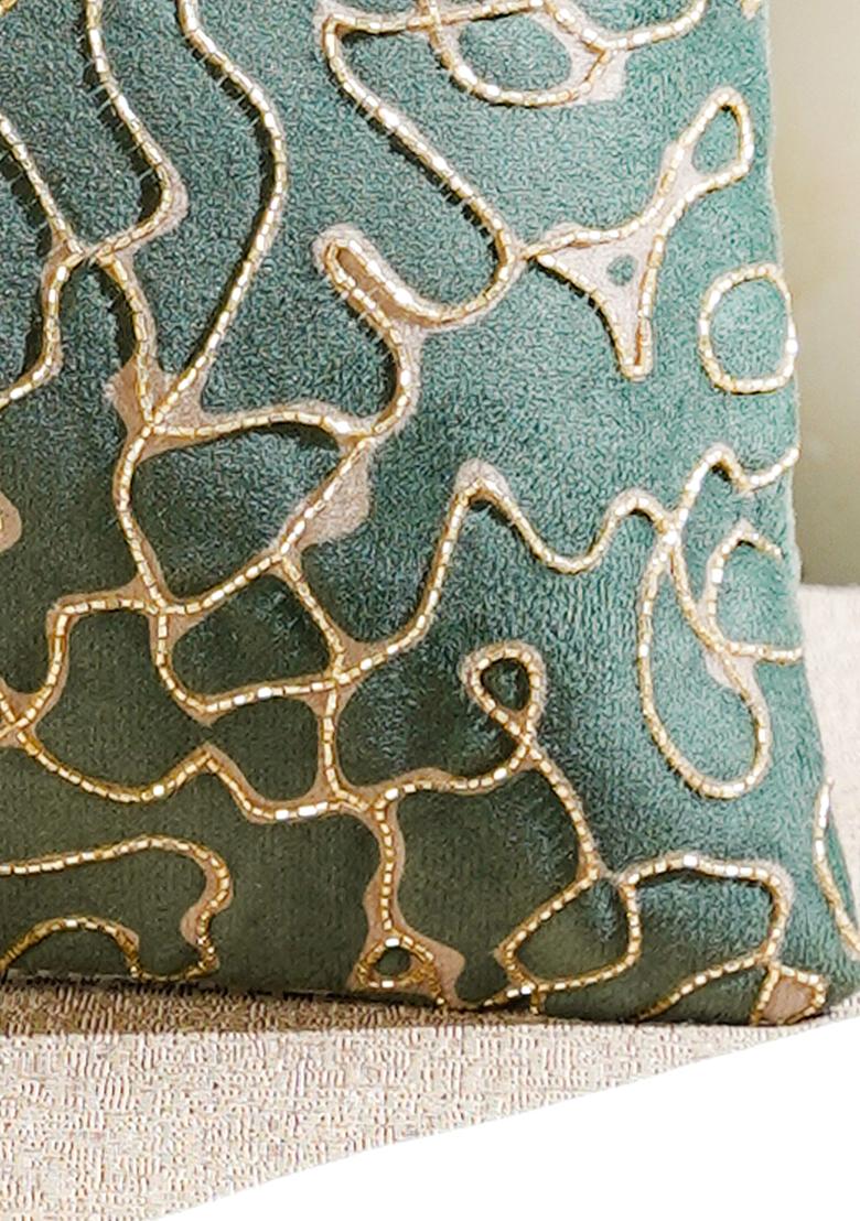 Green Gilded Garden Velvet Cushion Cover