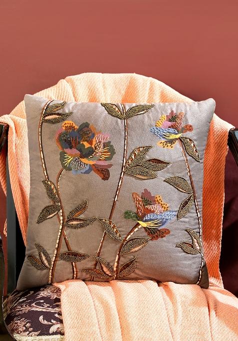 Beige Infinite Petals Velvet Cushion Cover