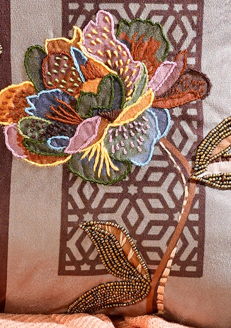 Beige Infinite Petals Velvet Cushion Cover