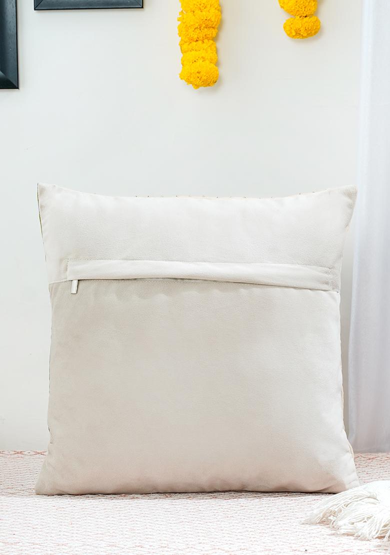 Teal Jharokha Velvet Cushion Cover