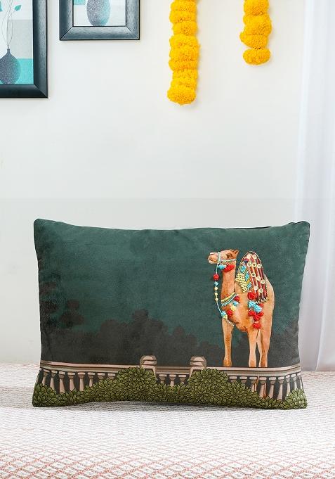 Teal Camel Velvet Cushion Cover
