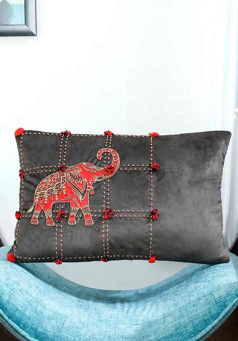 Black Majestic Elephant Cushion Cover