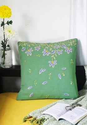 Mint Green Handcrafted Cotton Mint Blossom Cushion Cover
