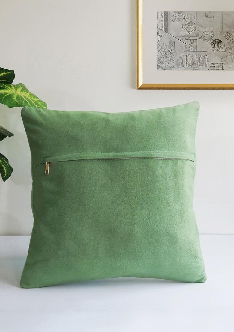 Mint Green Handmade Cotton Mint Blossom Cushion Cover