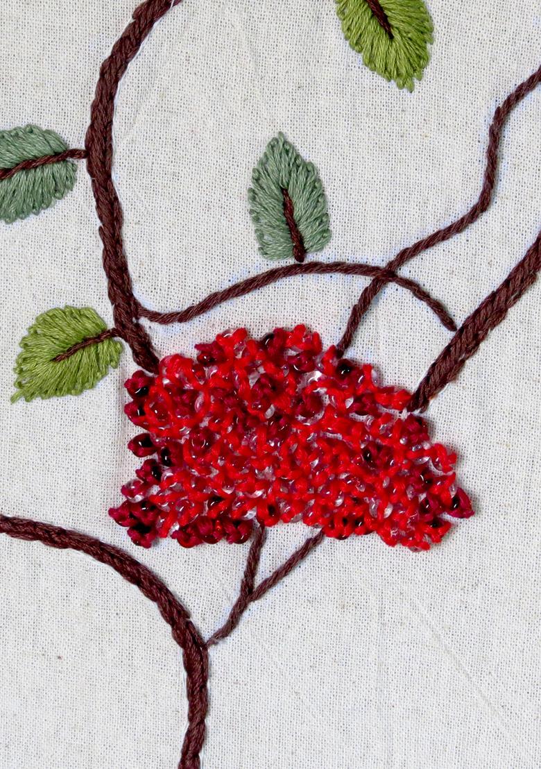 Off White Berry Bliss Hand Embroidery Cotton Cushion Cover