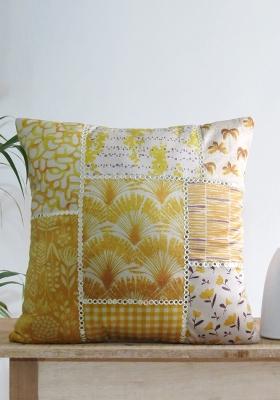 Yellow Mirror Work Cushion Cover