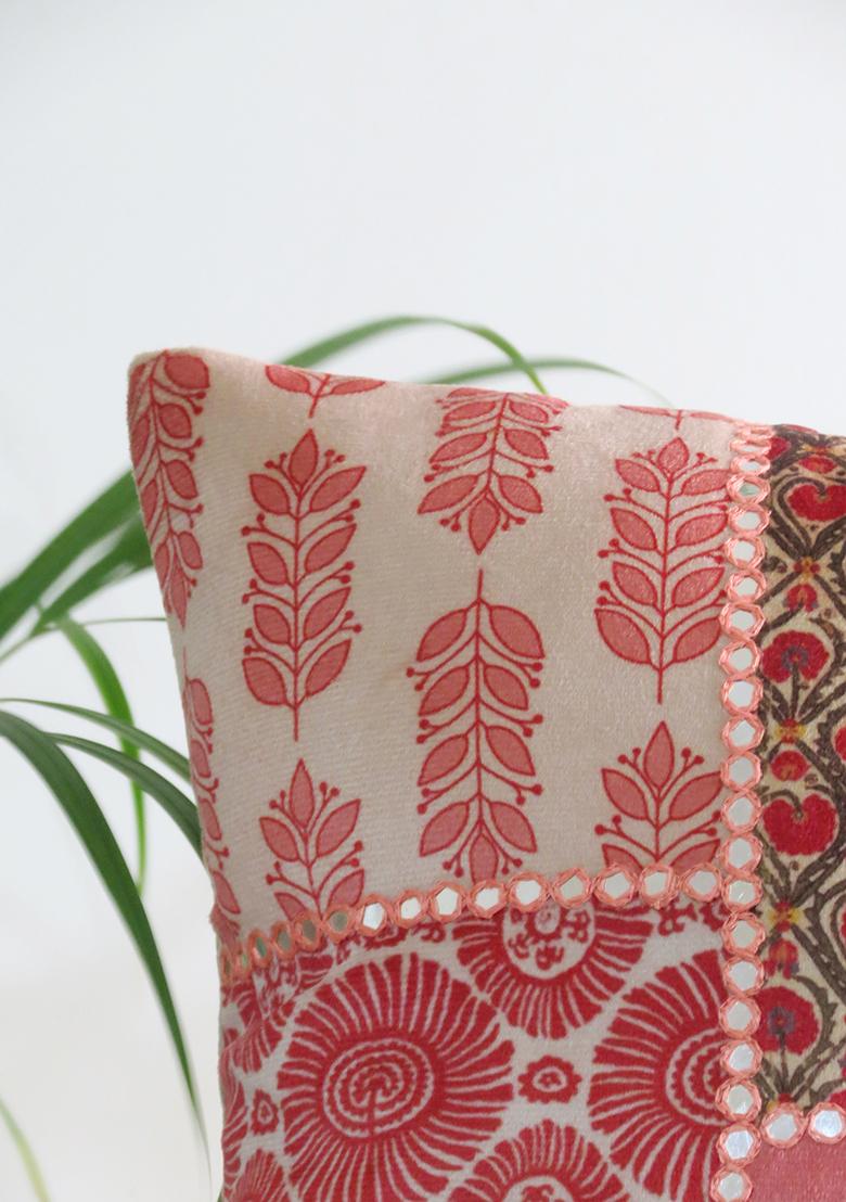 Pink Mirror Work Cushion Cover