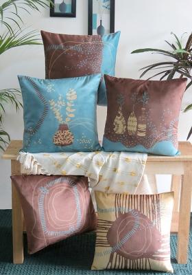 Brown Abstract Nature Inspired Cushion Covers (Set Of 5)