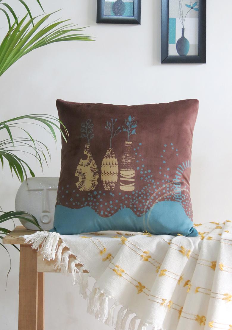 Brown Abstract Nature Inspired Cushion Covers (Set Of 5)